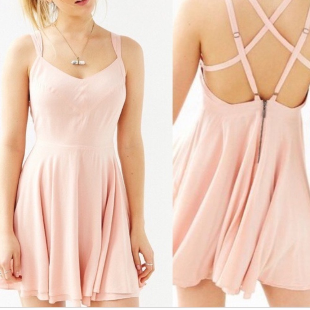 Urban Outfitters Kimchi Blue Pink Skater Dress with crisscross straps size 4